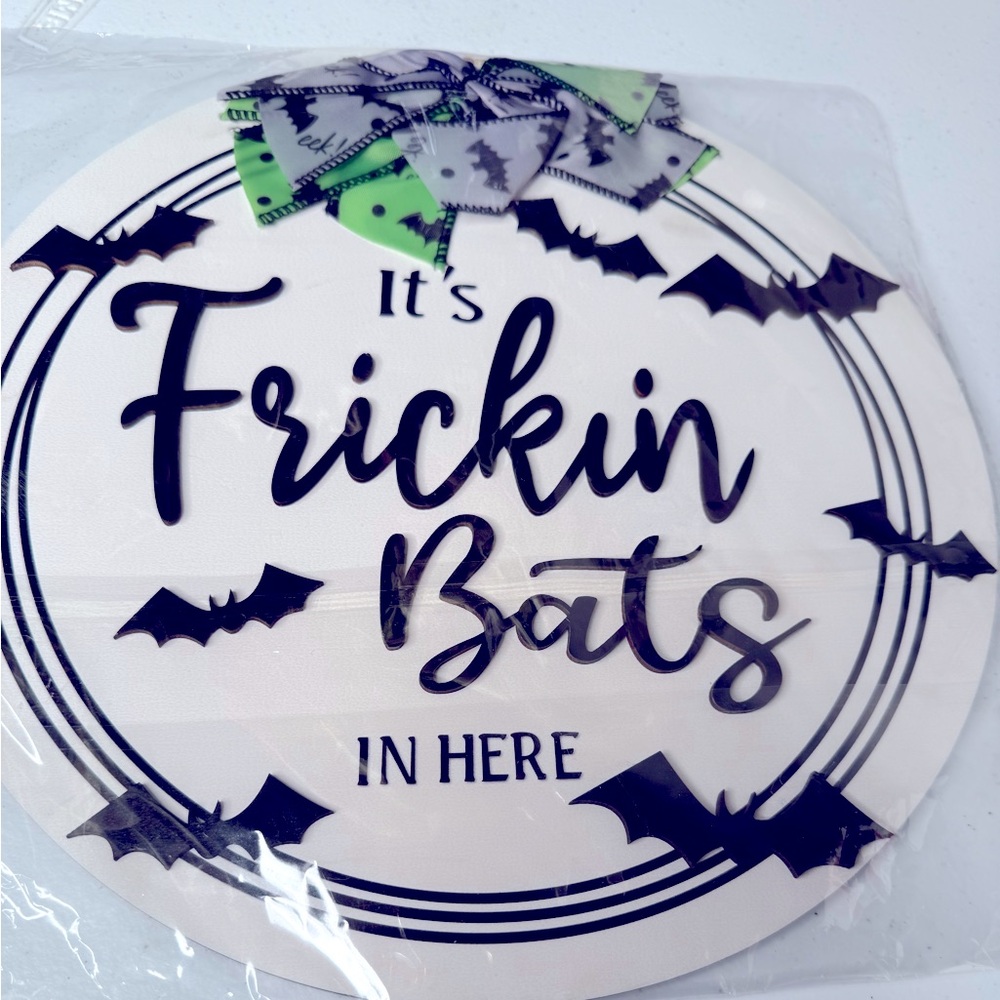 Halloween Party Sign with Bats - Black and White